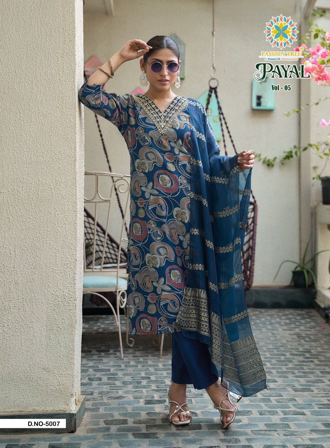 PASOON TREE BY KAJAL PRESENT PAYAL VOL 5 SERIES 5001-5008 STRAIGHT KURTI WITH PAINT AND DUPPATA 9