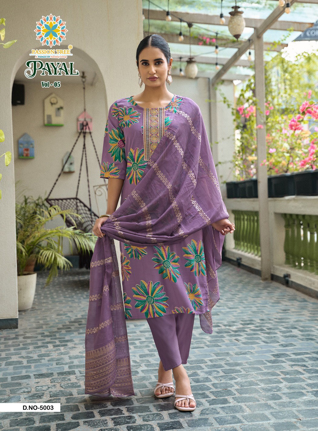 PASOON TREE BY KAJAL PRESENT PAYAL VOL 5 SERIES 5001-5008 STRAIGHT KURTI WITH PAINT AND DUPPATA 8