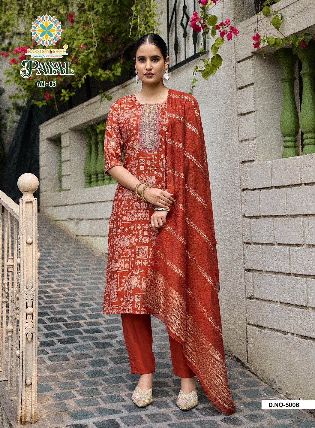 PASOON TREE BY KAJAL PRESENT PAYAL VOL 5 SERIES 5001-5008 STRAIGHT KURTI WITH PAINT AND DUPPATA 7