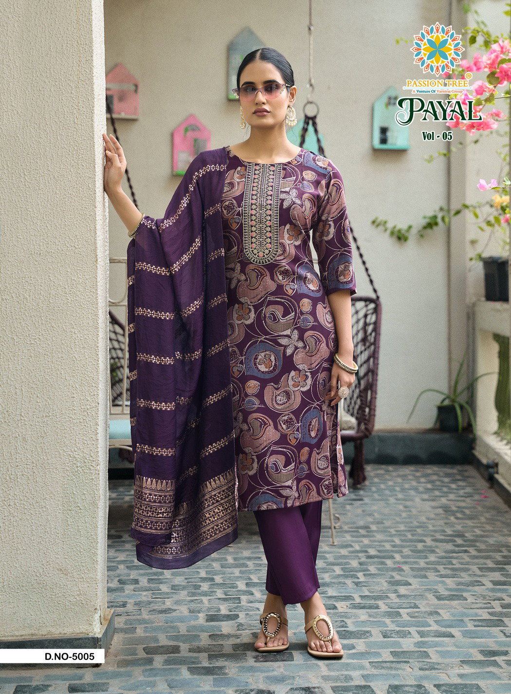 PASOON TREE BY KAJAL PRESENT PAYAL VOL 5 SERIES 5001-5008 STRAIGHT KURTI WITH PAINT AND DUPPATA 4