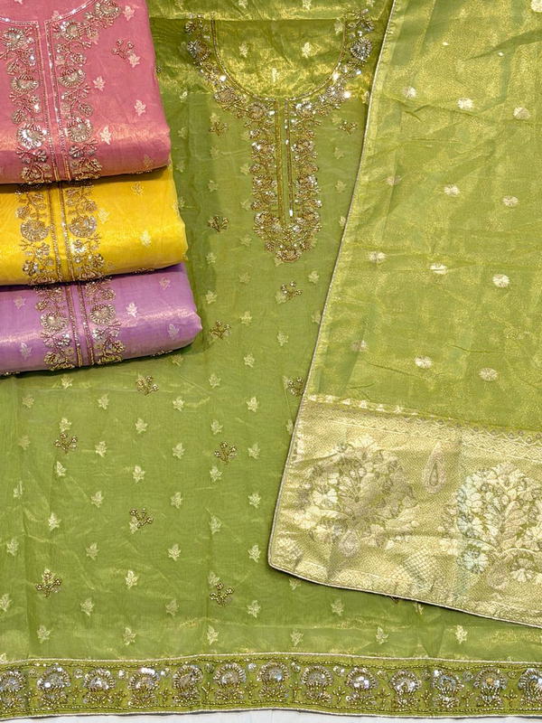 Saira PRESENT SIMMER WITH BUTTI BEATS WORK UNSTITCHED MATCHING SUITS