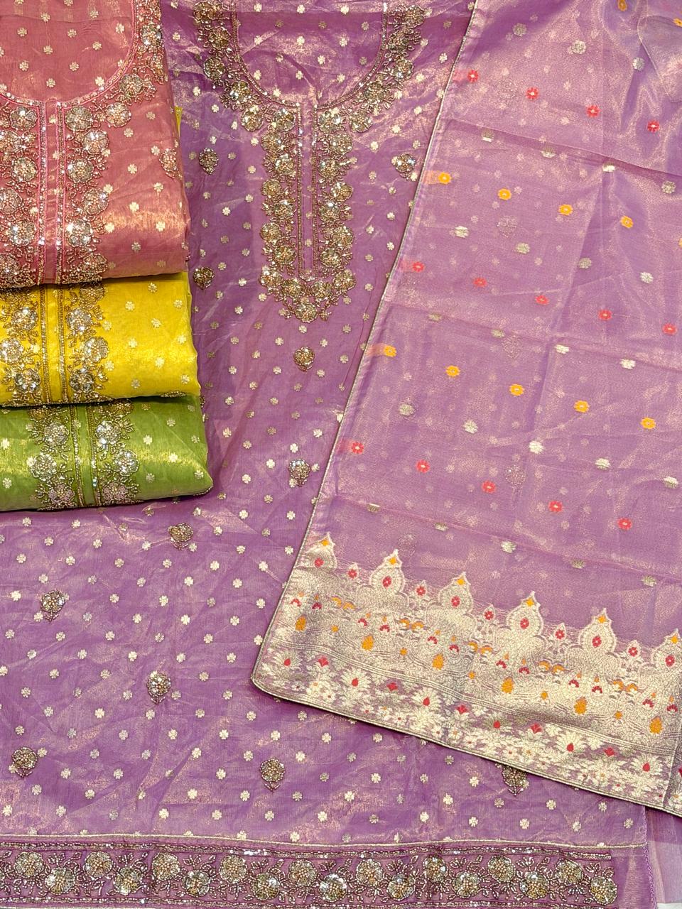 Saira PRESENT SIMMER WITH BUTTI BEATS WORK UNSTITCHED MATCHING SUITS 3