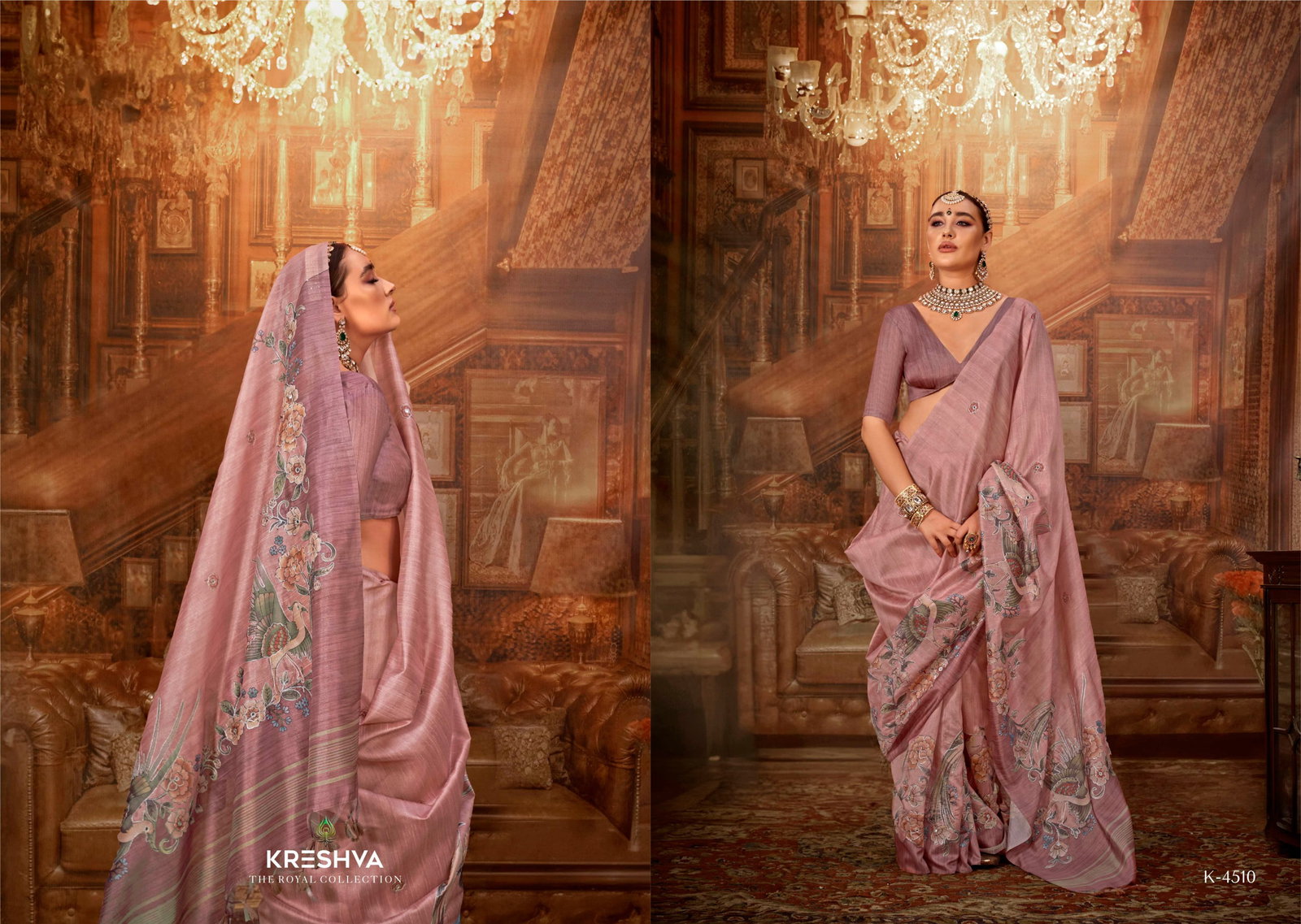 KRESHVA PRESENT MAN -MORNI CATLOUGLES WITH KALAMKARI  PV SILK SAREE SERIES 4506-4514 9