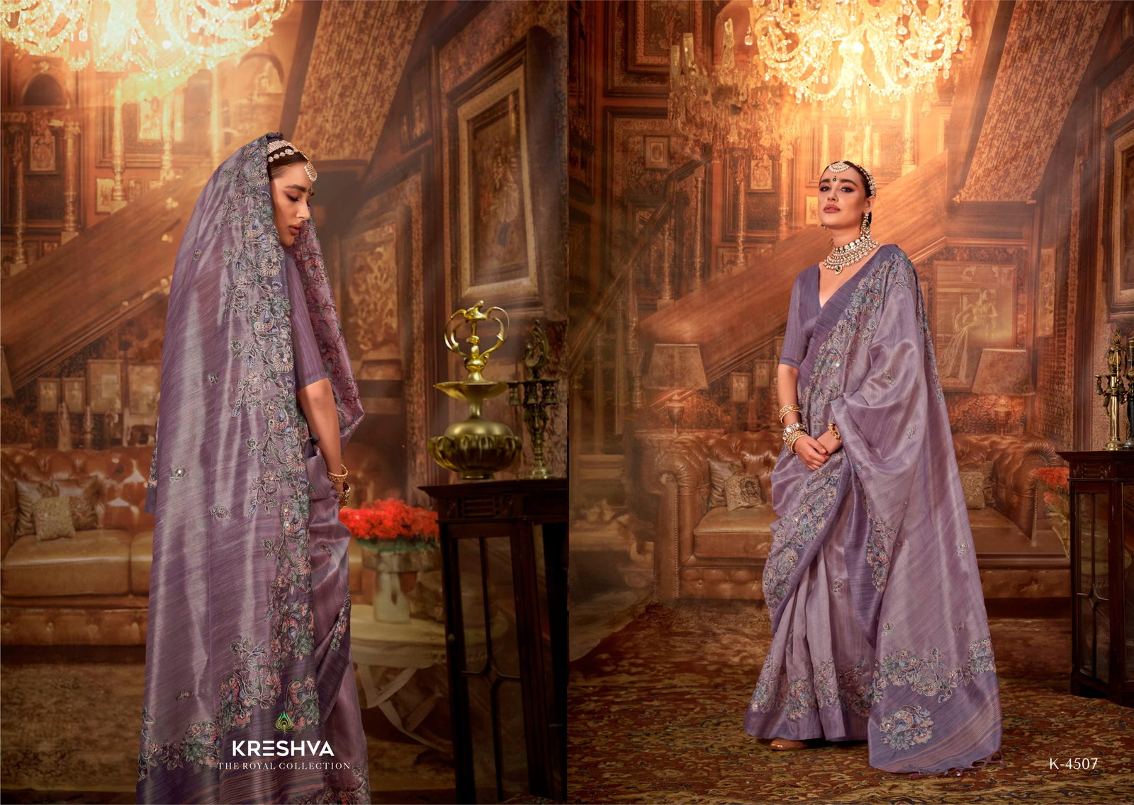 KRESHVA PRESENT MAN -MORNI CATLOUGLES WITH KALAMKARI  PV SILK SAREE SERIES 4506-4514 16