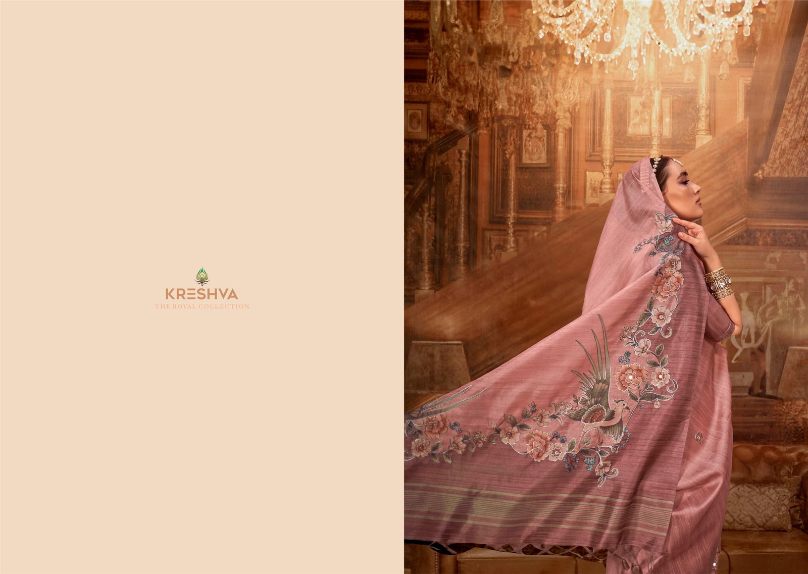 KRESHVA PRESENT MAN -MORNI CATLOUGLES WITH KALAMKARI  PV SILK SAREE SERIES 4506-4514 13