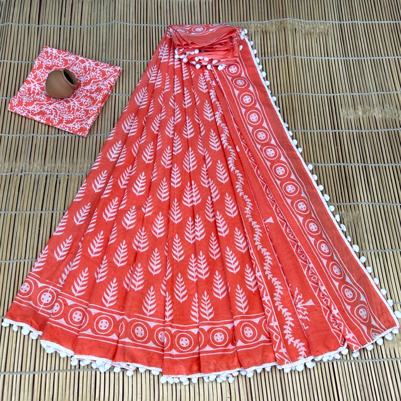 BAGRU PRESENT BLOCK PRINT SAREE WITH POMPOM 25