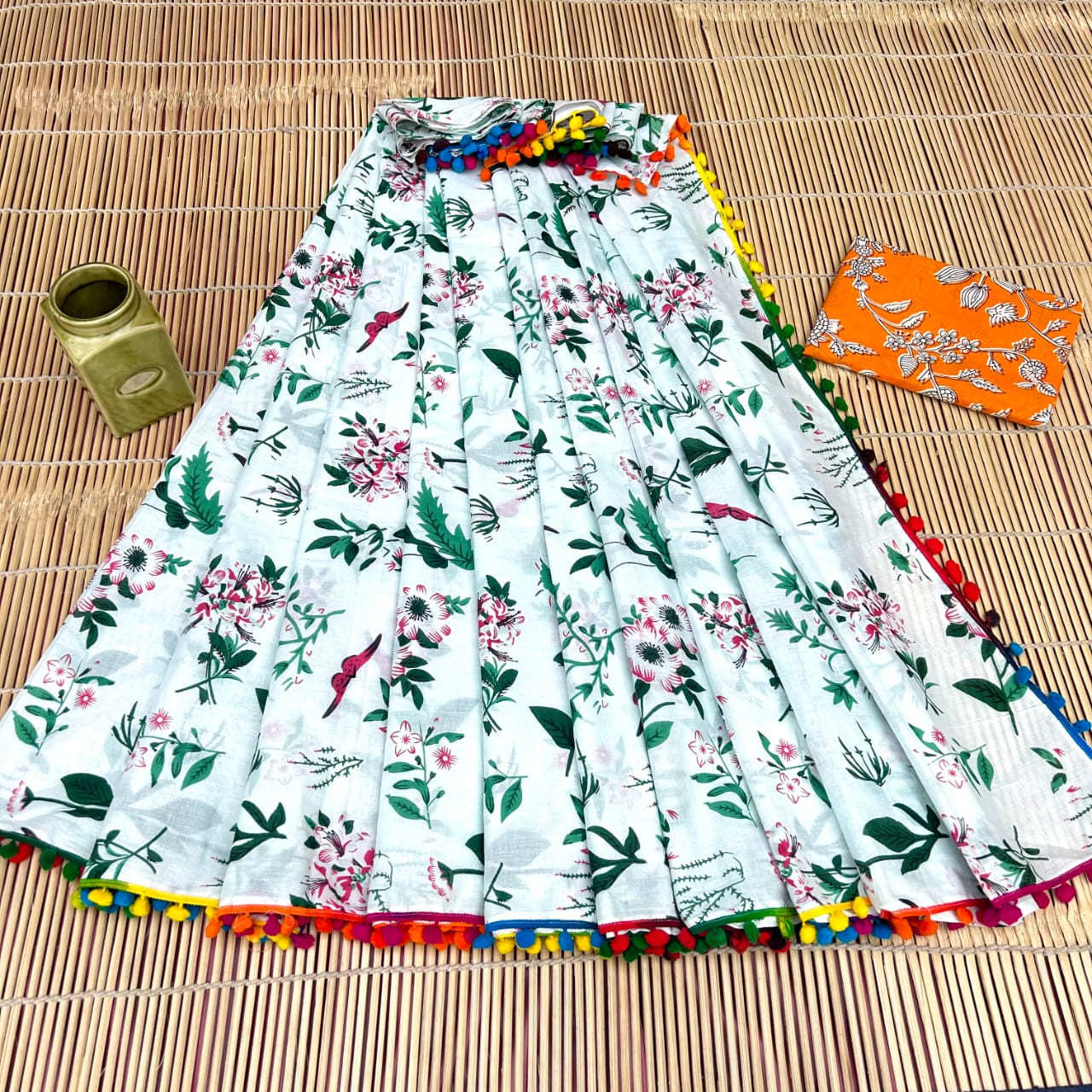 BAGRU PRESENT BLOCK PRINT SAREE WITH POMPOM 22