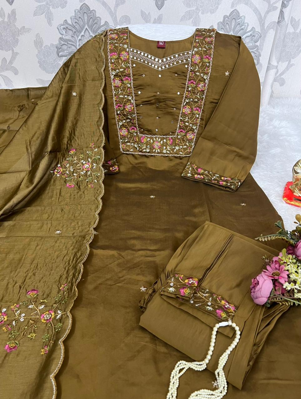 N F FASHION PRESENT 3 PCS KURTI SET WITH HAND WORK 8