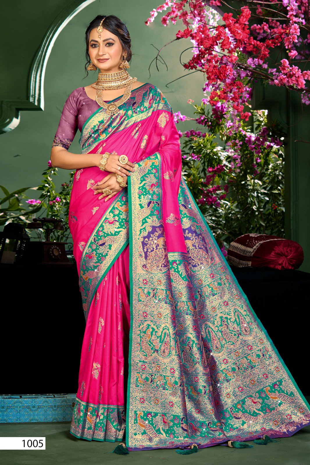 SAROJ PRESENT VEEDA SILK SWORSKI SERIES 1001-1006 5