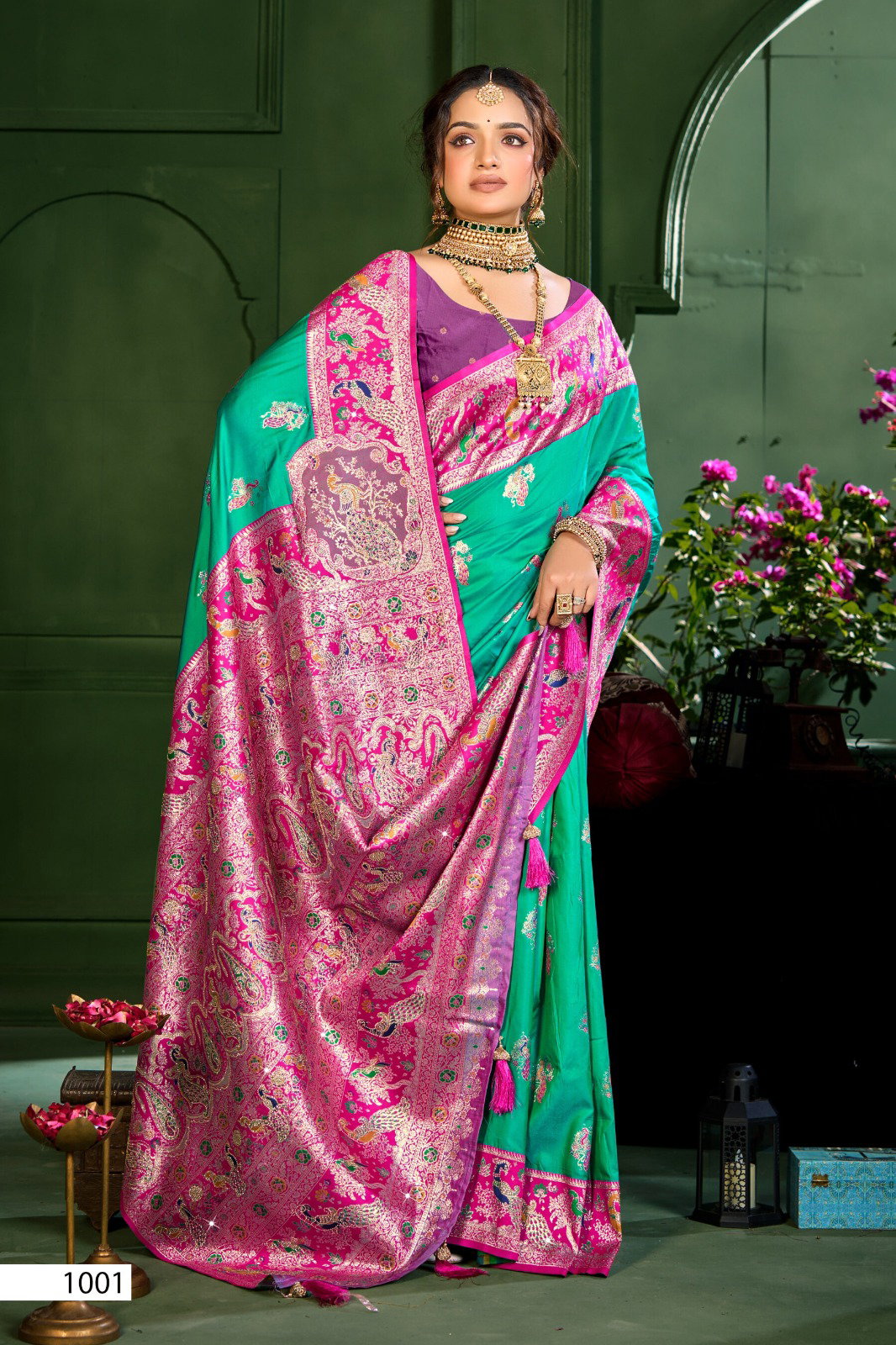 SAROJ PRESENT VEEDA SILK SWORSKI SERIES 1001-1006 1