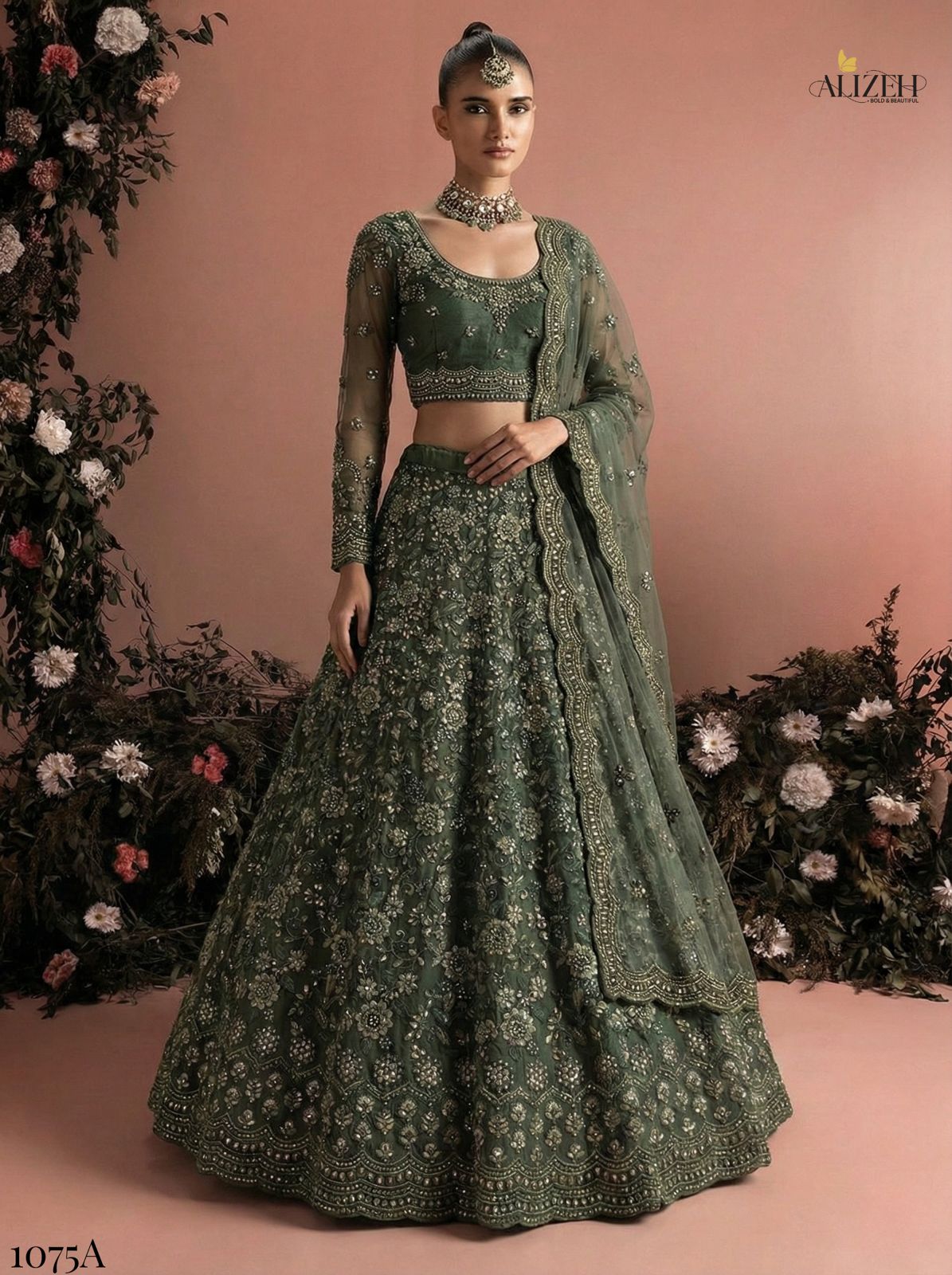 ALIZEH PRESENT BRIDAL 1075   LEHENGA CHOLI WITH NET DUPPATA 5