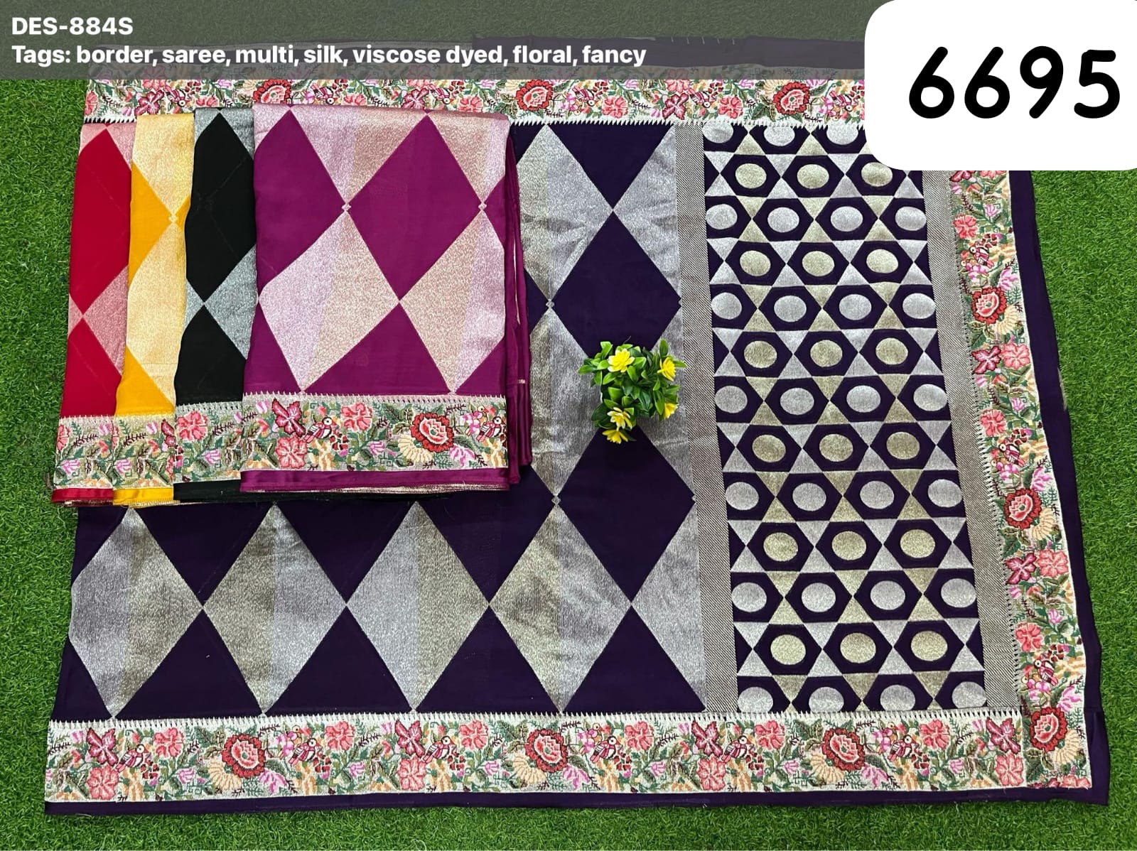 AF present Viscoss dyed with fancy silk and With border and floral saree series 884S 1