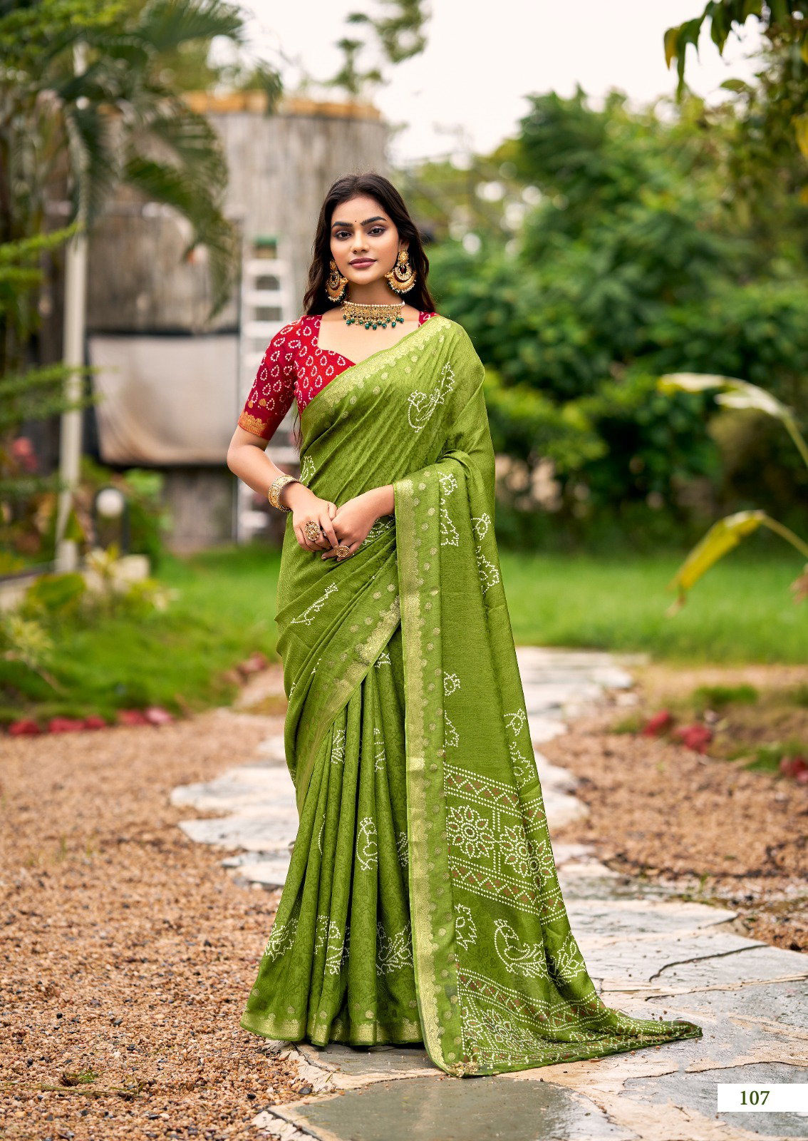 SR PRESENT SCARLET SILK SAREE WITH JECARD BORDER SERIES 101-110 14