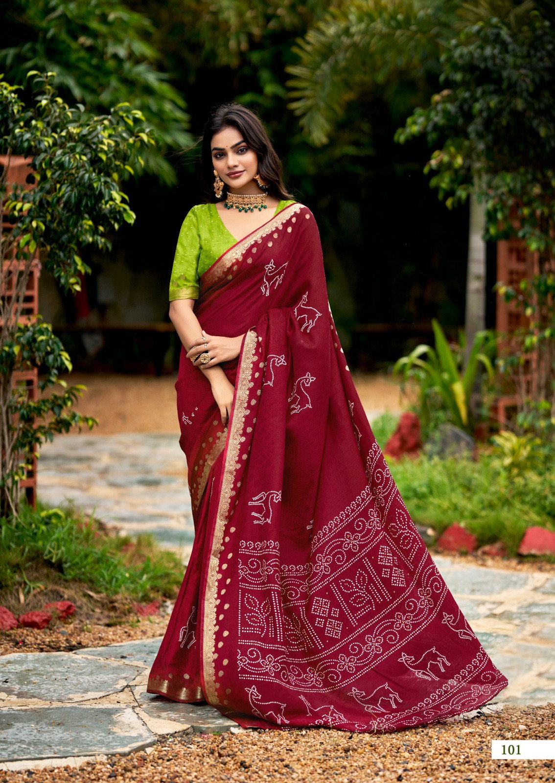 SR PRESENT SCARLET SILK SAREE WITH JECARD BORDER SERIES 101-110 11