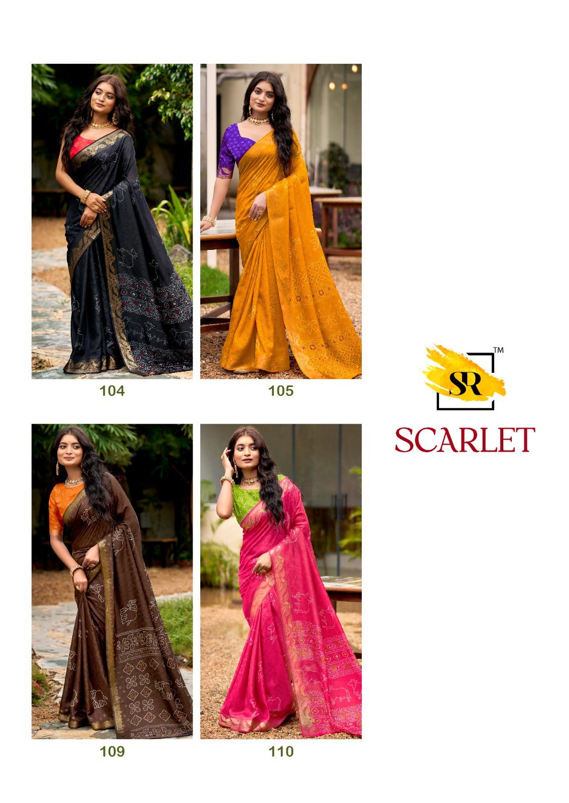 SR PRESENT SCARLET SILK SAREE WITH JECARD BORDER SERIES 101-110 10
