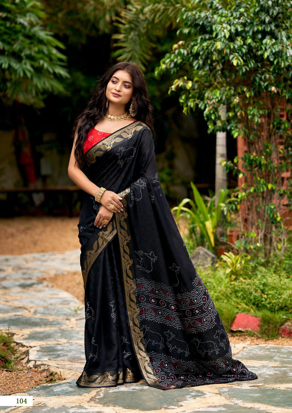 SR PRESENT SCARLET SILK SAREE WITH JECARD BORDER SERIES 101-110 4