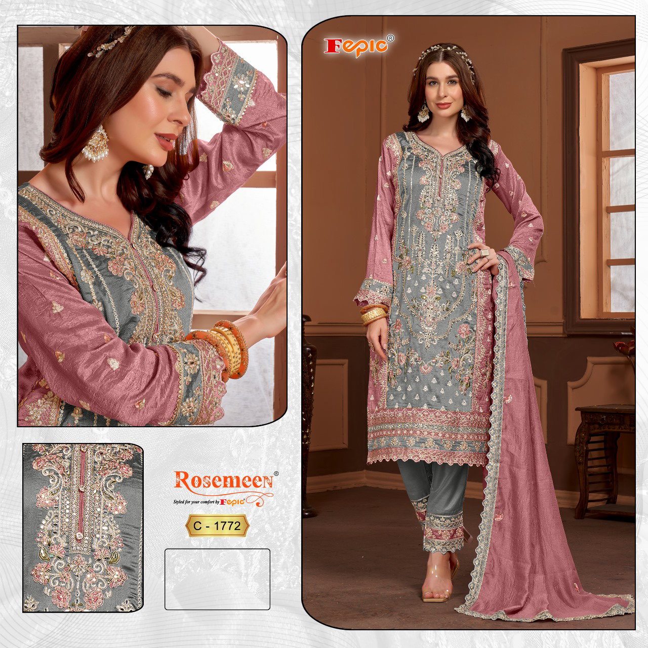 FEPIC ROSEMEEN PAKISTANI UNSTICH VICHITRA SILK SUIT SERIES 1772 3