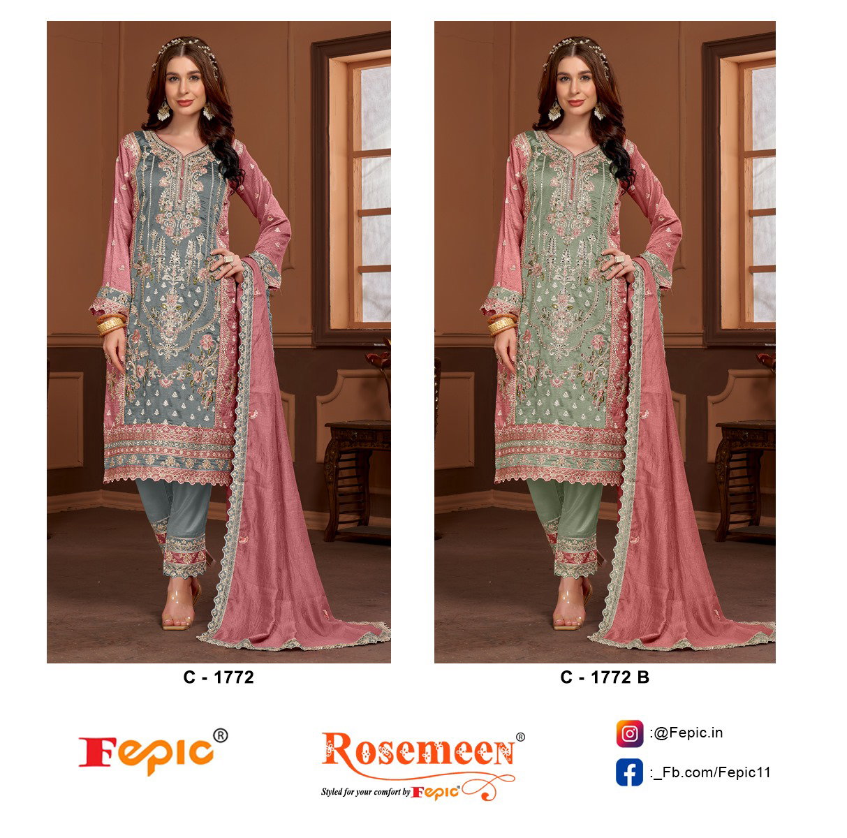 FEPIC ROSEMEEN PAKISTANI UNSTICH VICHITRA SILK SUIT SERIES 1772 2
