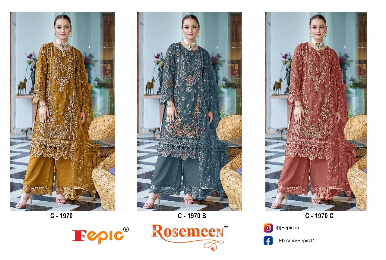 FEPIC ROSEMEEN UNSTICH PAKISTANI ORGANZA WITH KHATLI WORK SUIT SERIES 1970 2