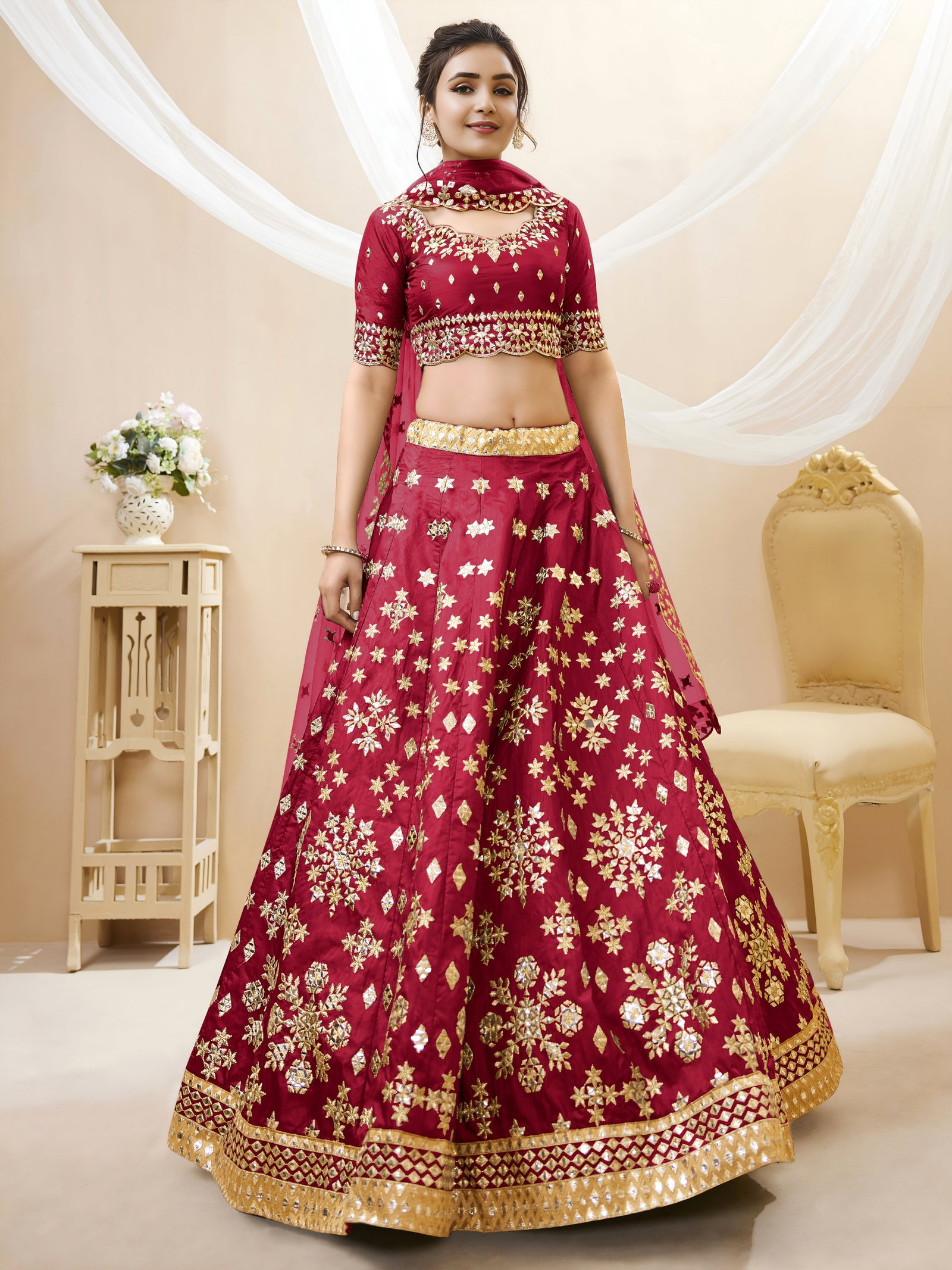 ZEEL ROYAL RED FOIL EMBROIDERY LEHENGA CHOLI SERIES 502 3