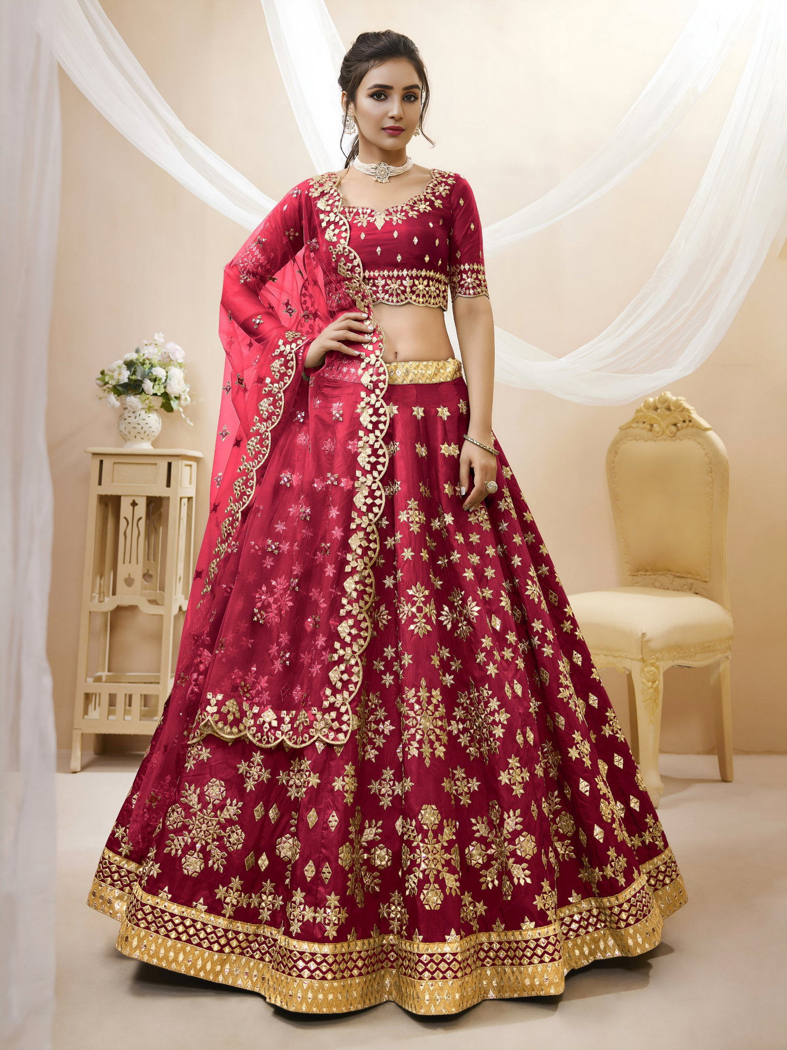 ZEEL ROYAL RED FOIL EMBROIDERY LEHENGA CHOLI SERIES 502 2