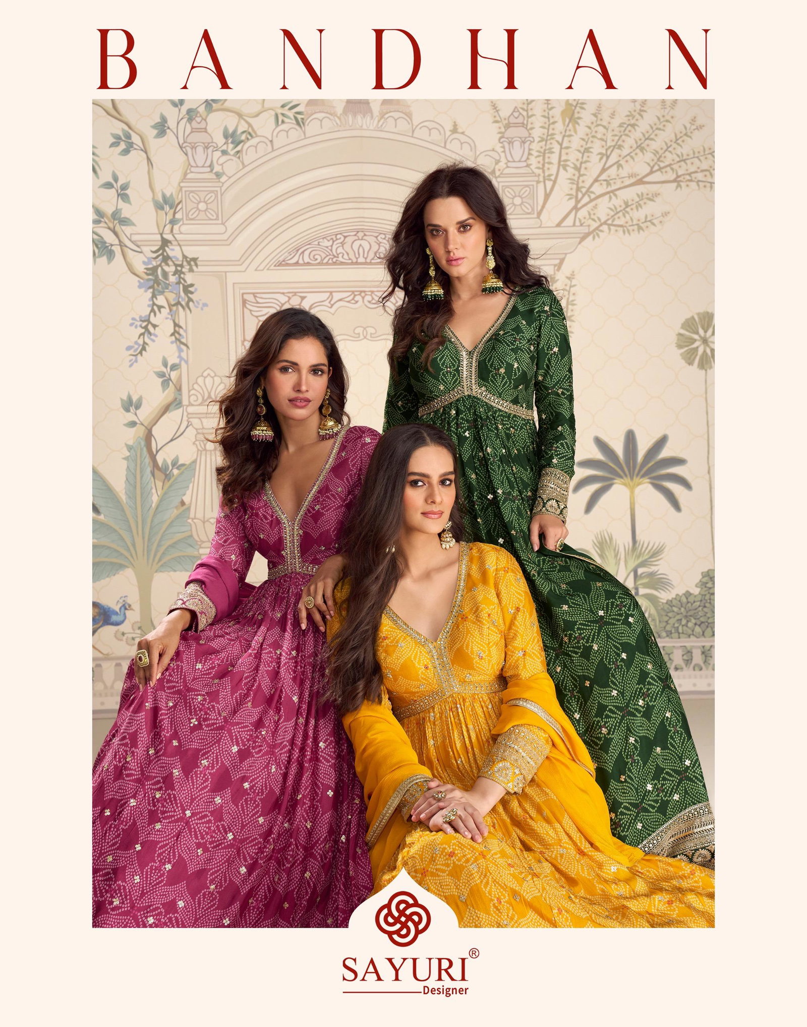 SAYURI DESIGNER PRESENT BANDHAN FREE SIZE STICHED GOWN SERIES 10215-10217 5