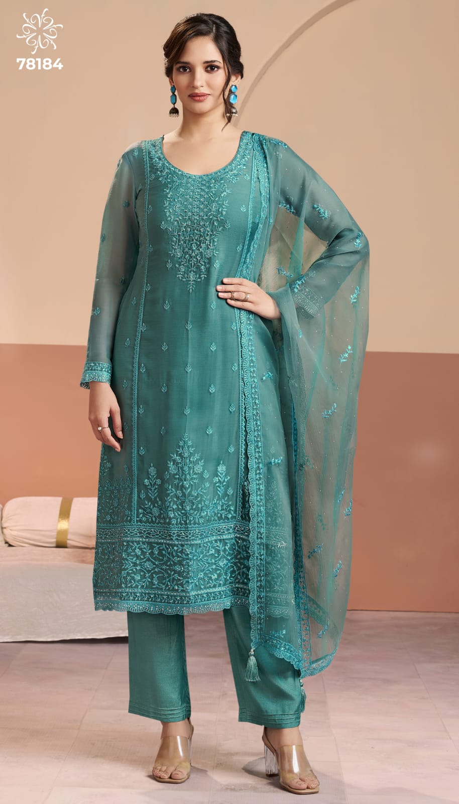 VINAY KULEESH INAYYAH UNSTITCHED ORGANZA CHIFFON  DRESS MATERIAL SERIES 78181 2