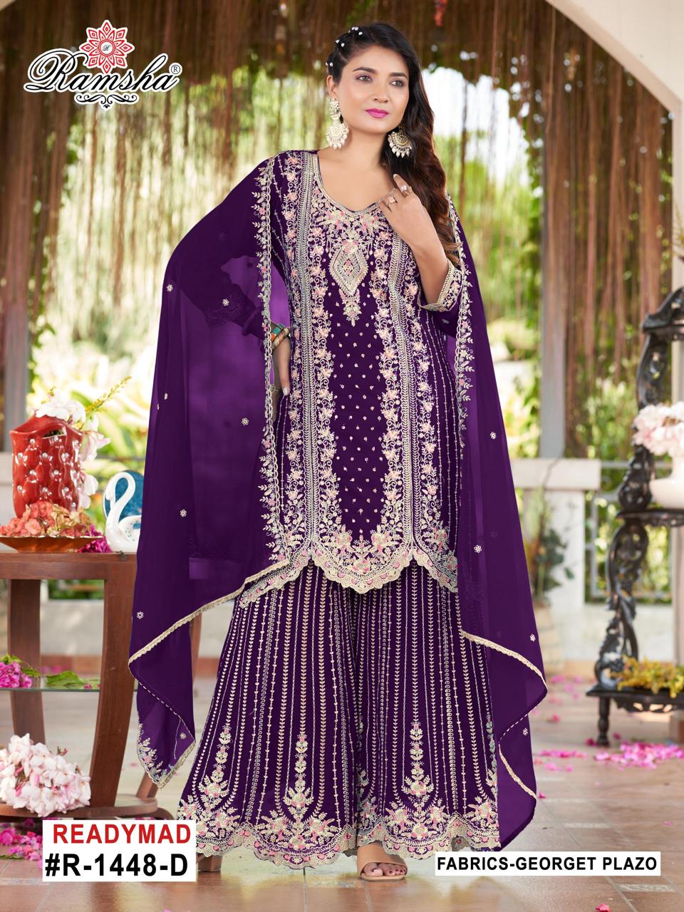 RAMSHA PRESENT READYMADE PAKISTANI GEORGETTE EMBROIDERY SUIT SERIES 1448 NX 5