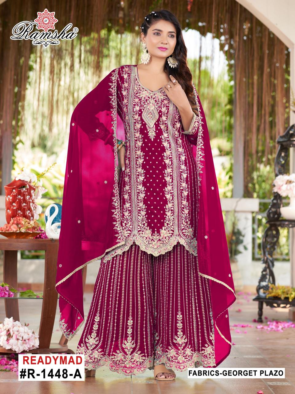 RAMSHA PRESENT READYMADE PAKISTANI GEORGETTE EMBROIDERY SUIT SERIES 1448 NX 4