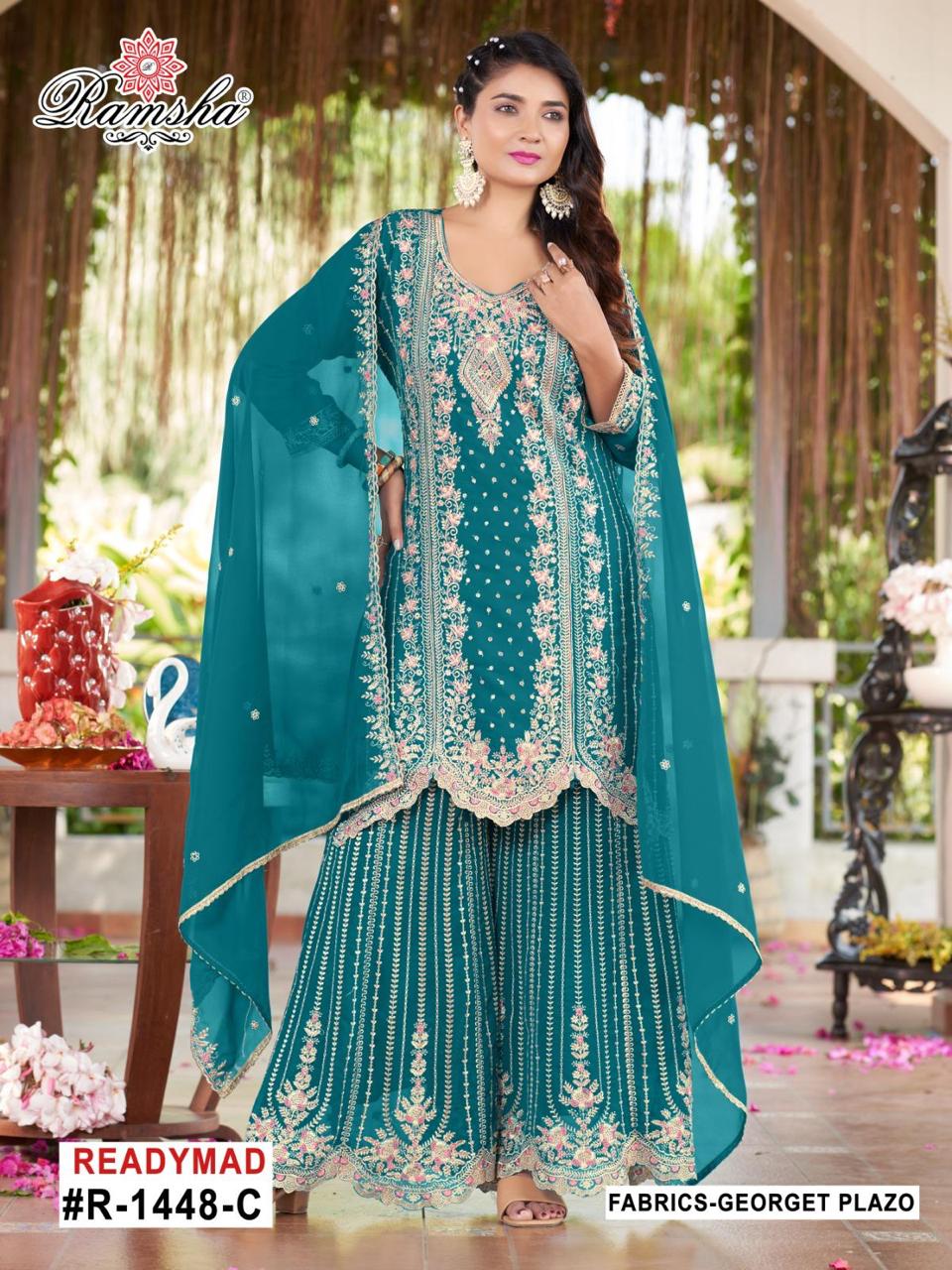 RAMSHA PRESENT READYMADE PAKISTANI GEORGETTE EMBROIDERY SUIT SERIES 1448 NX 2