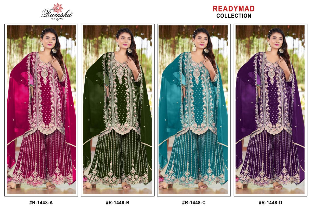 RAMSHA PRESENT READYMADE PAKISTANI GEORGETTE EMBROIDERY SUIT SERIES 1448 NX 1