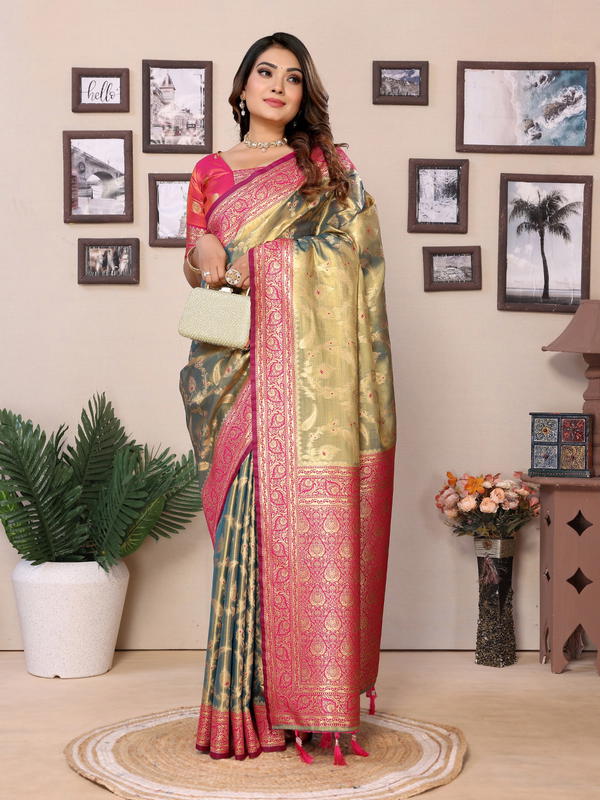 M.C CREATION PRESENT HEMA CATLOUGLES PURE TISSUE SILK SAREE FOR FESTIVE SEASON