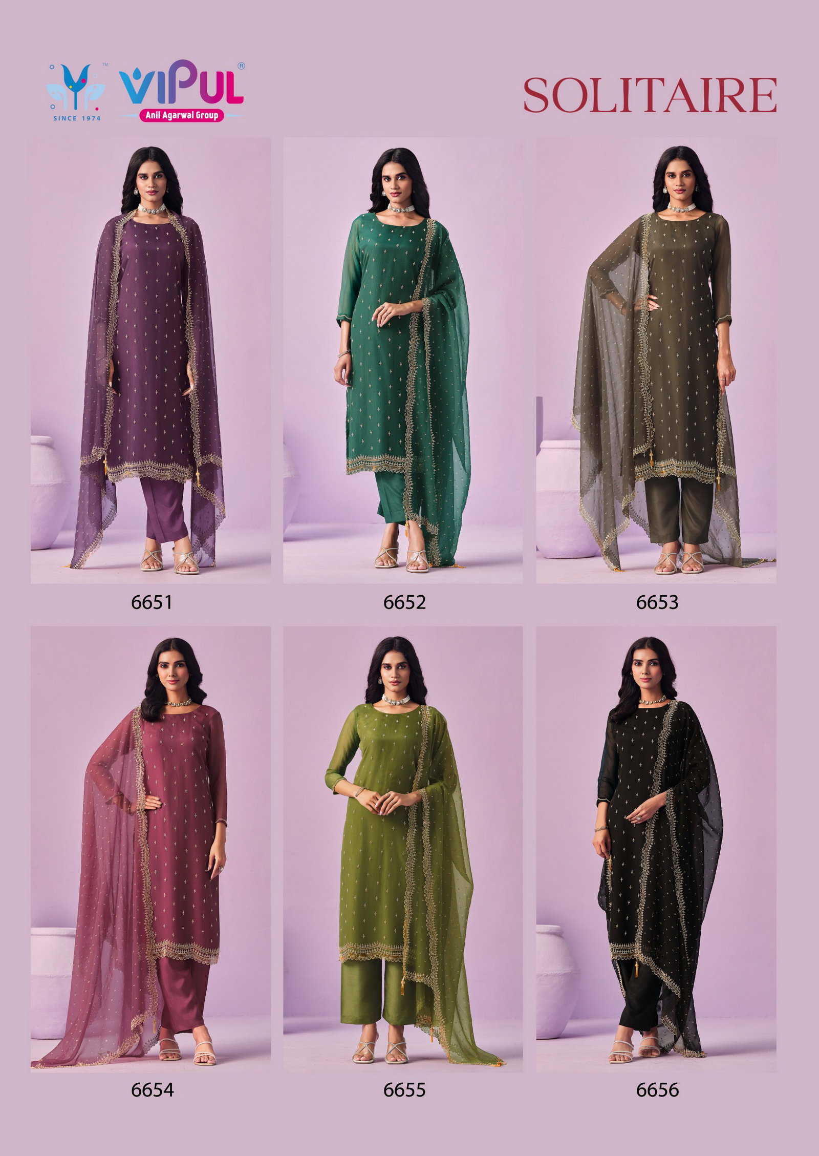 VIPUL PRESENT UNSTITCHED CHIFFON WITH BEADS WORKS SOLITAIRE SERIES 6651-6656 23