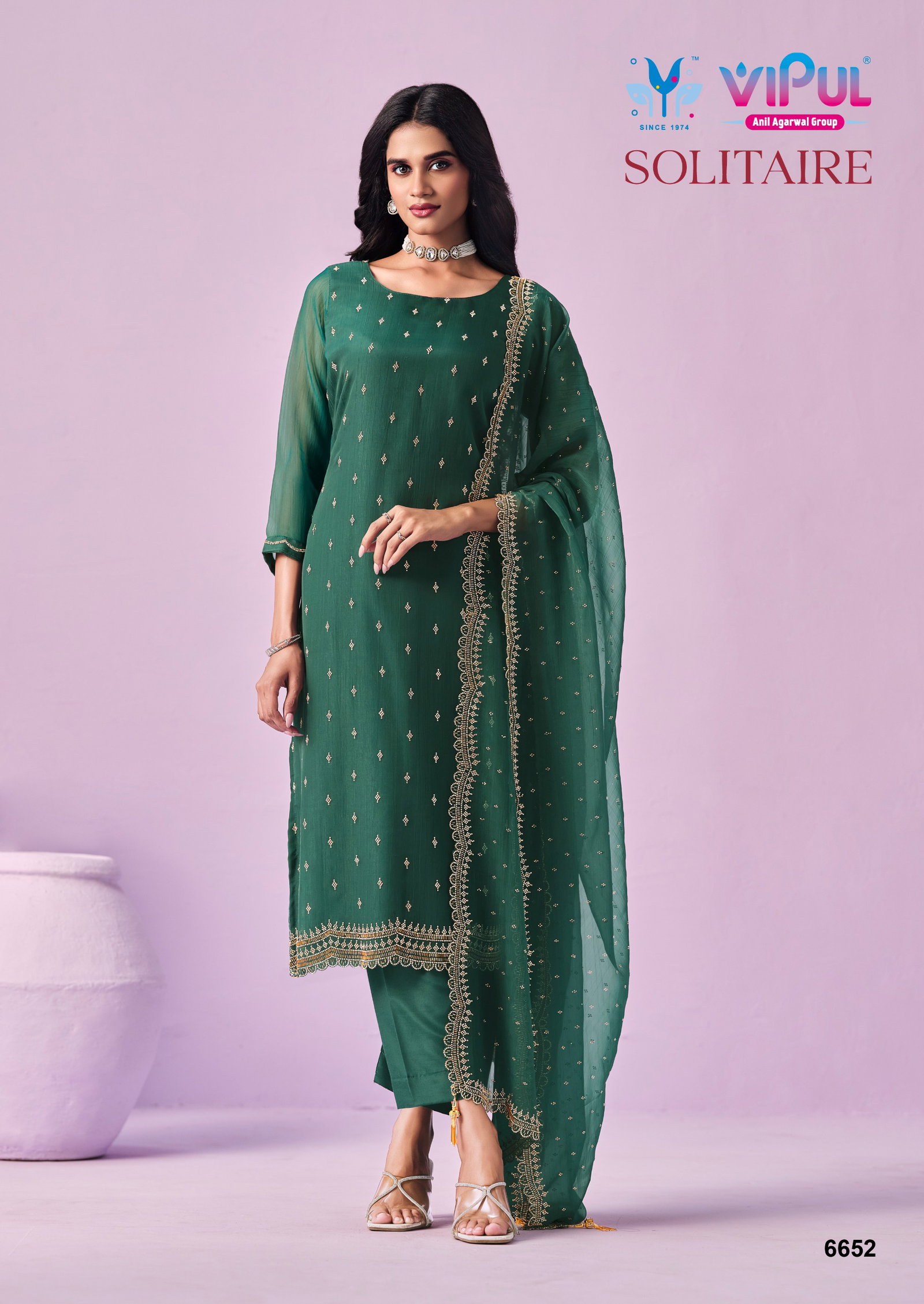 VIPUL PRESENT UNSTITCHED CHIFFON WITH BEADS WORKS SOLITAIRE SERIES 6651-6656 21