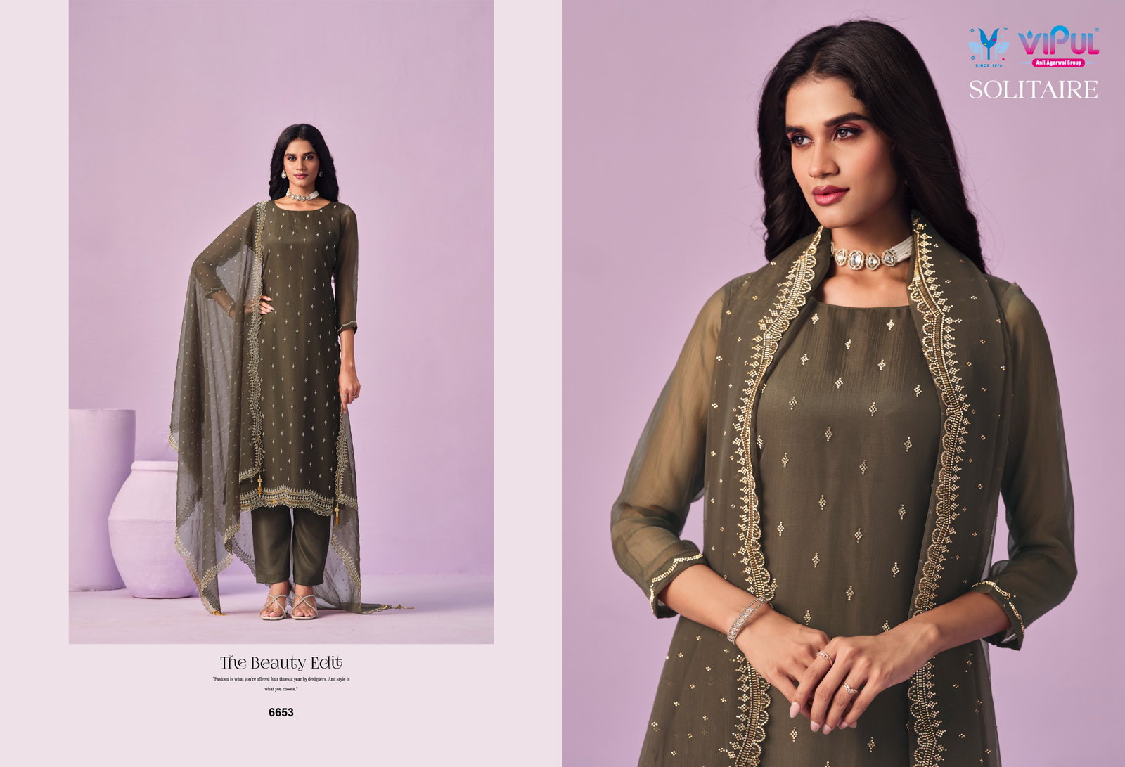 VIPUL PRESENT UNSTITCHED CHIFFON WITH BEADS WORKS SOLITAIRE SERIES 6651-6656 19