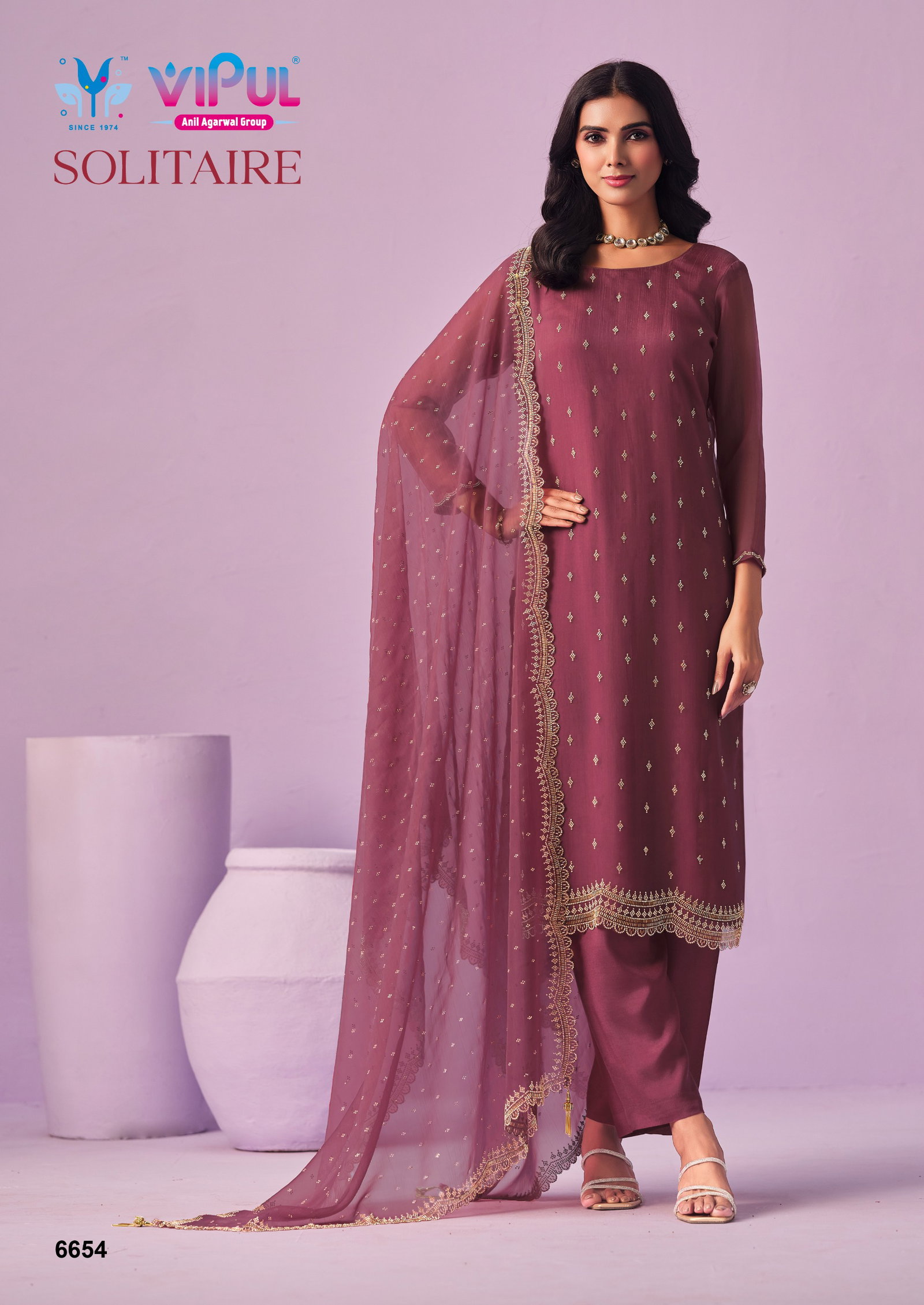 VIPUL PRESENT UNSTITCHED CHIFFON WITH BEADS WORKS SOLITAIRE SERIES 6651-6656 18