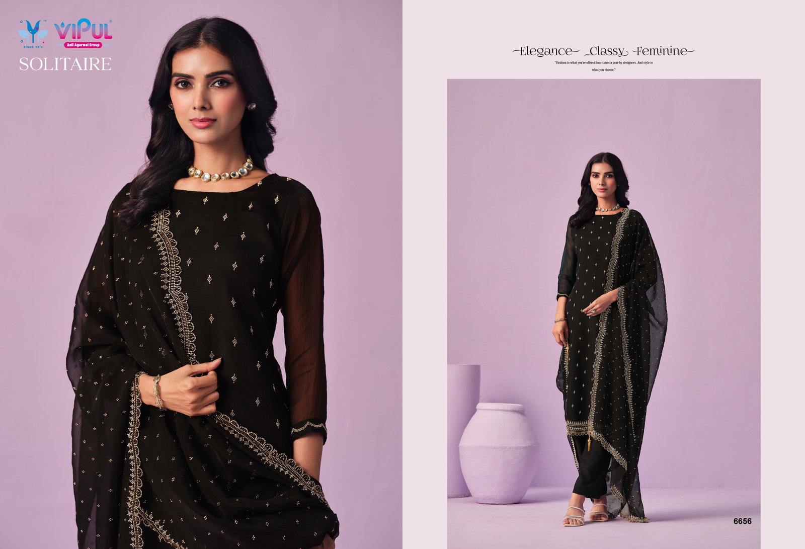 VIPUL PRESENT UNSTITCHED CHIFFON WITH BEADS WORKS SOLITAIRE SERIES 6651-6656 6