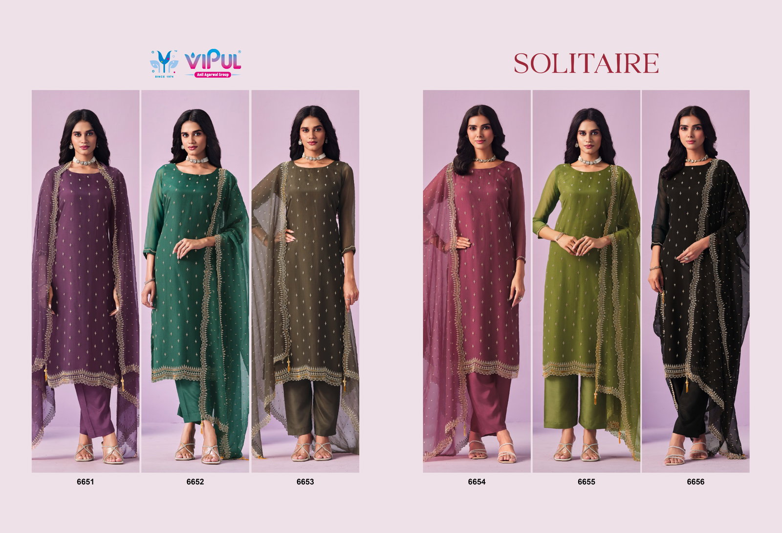 VIPUL PRESENT UNSTITCHED CHIFFON WITH BEADS WORKS SOLITAIRE SERIES 6651-6656 3