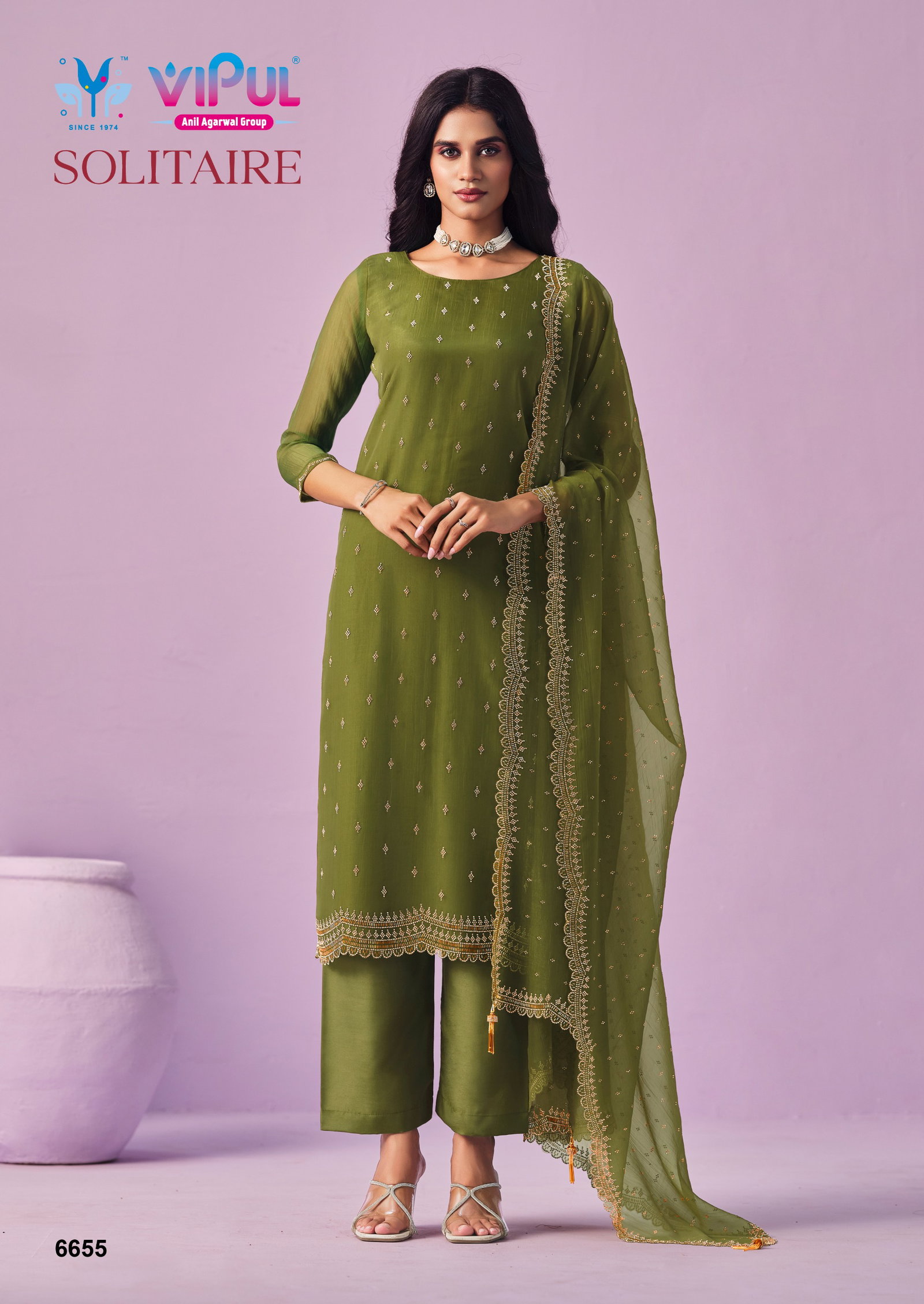 VIPUL PRESENT UNSTITCHED CHIFFON WITH BEADS WORKS SOLITAIRE SERIES 6651-6656 5