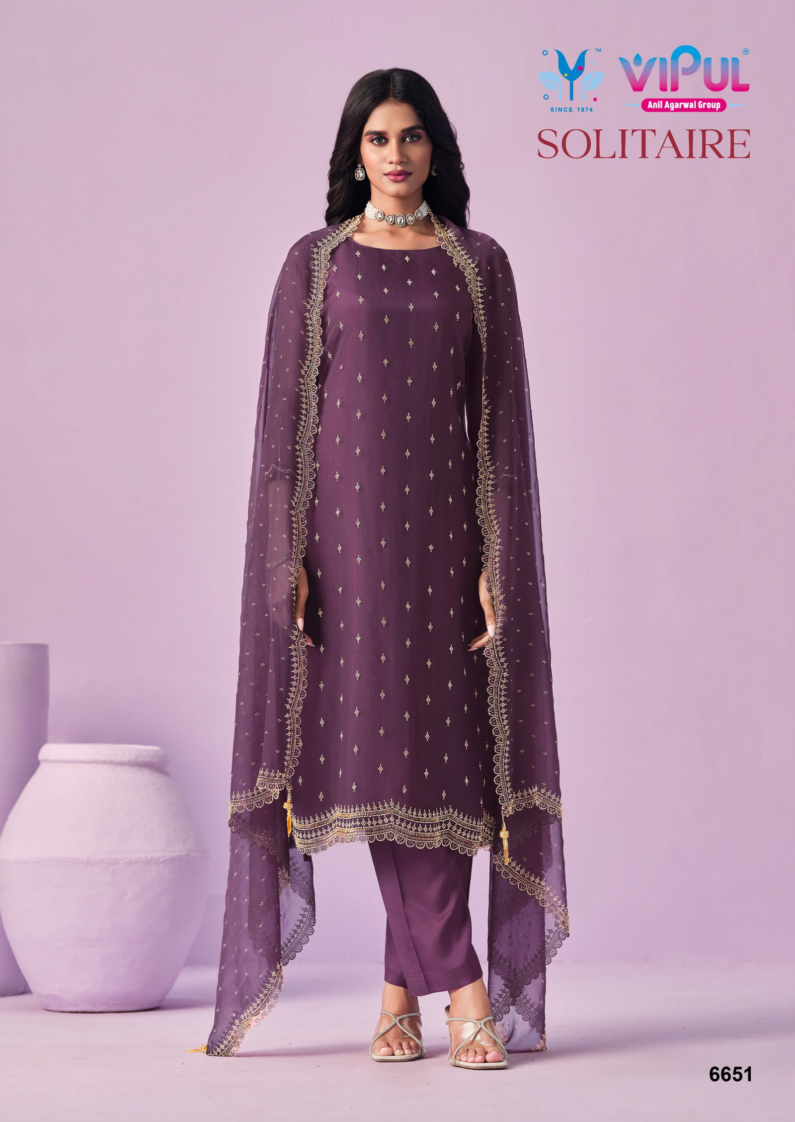VIPUL PRESENT UNSTITCHED CHIFFON WITH BEADS WORKS SOLITAIRE SERIES 6651-6656 15
