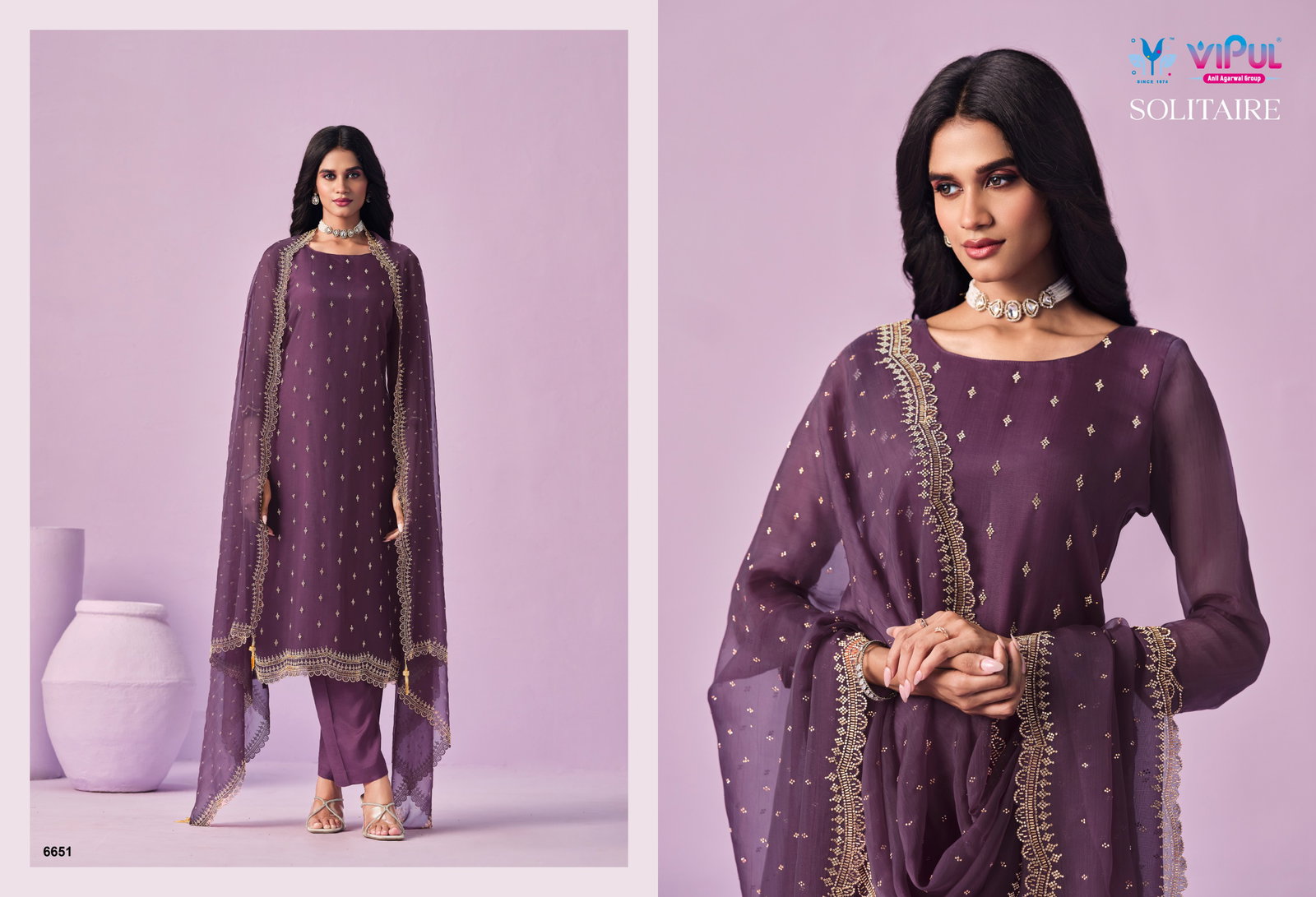 VIPUL PRESENT UNSTITCHED CHIFFON WITH BEADS WORKS SOLITAIRE SERIES 6651-6656 16