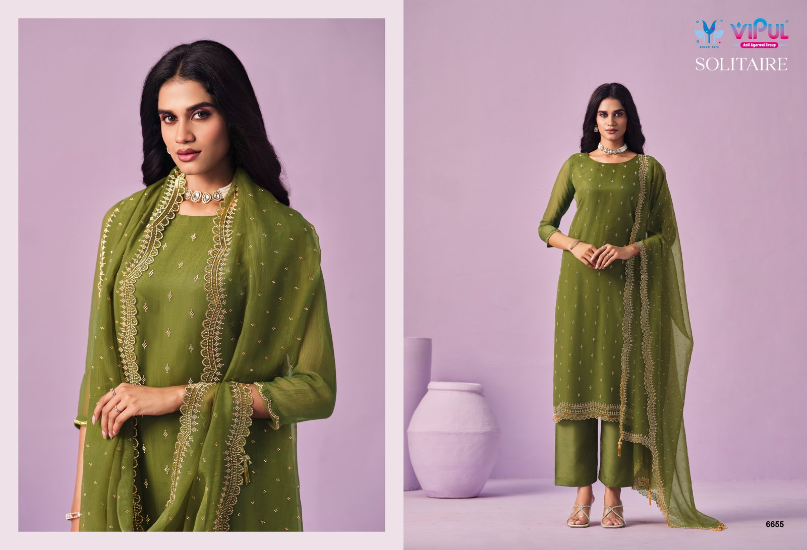 VIPUL PRESENT UNSTITCHED CHIFFON WITH BEADS WORKS SOLITAIRE SERIES 6651-6656 8