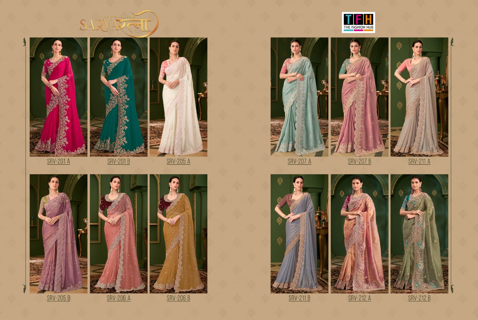 TFH PRESENT SARVARATNA FANCY PARTY WEAR SAREE SERIES 201-A-212 A 2