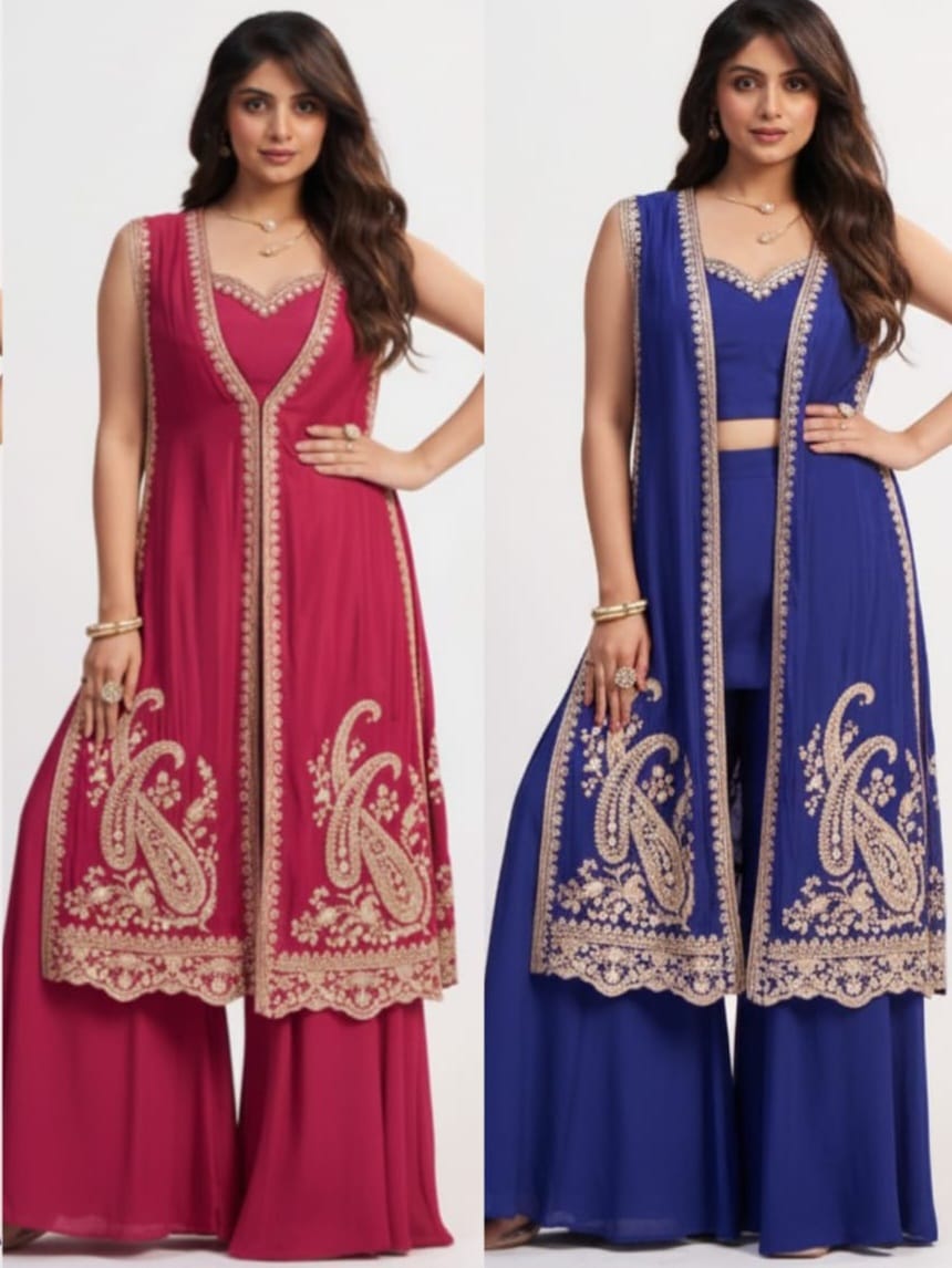 EC PRESENT READYMADE PARTY WEAR AND STYLISH  CONCEPT WITH CHOLI PLAZZO WITH JACKET SET SERIES  1123 1