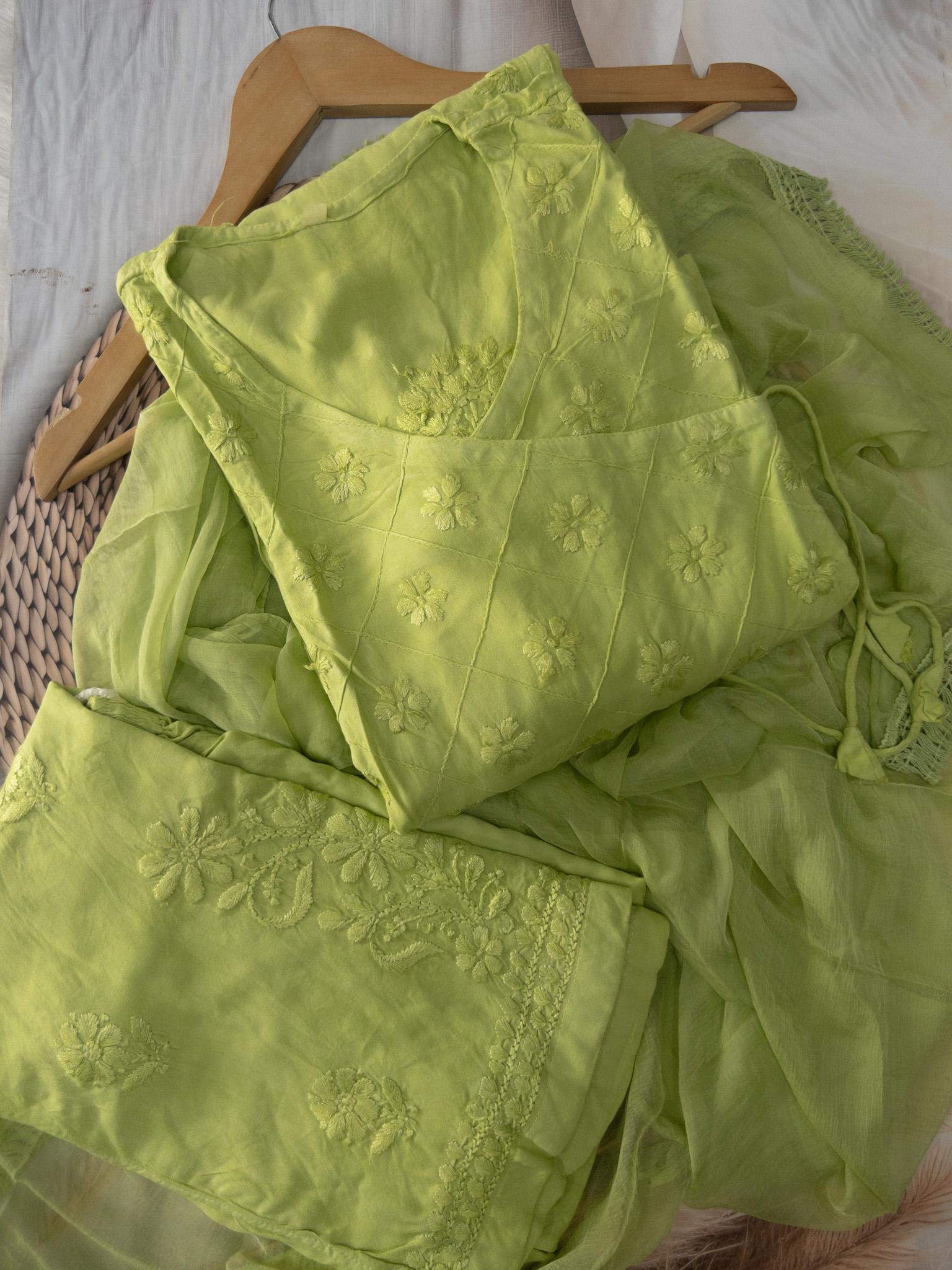 READYMADE ANGRAKHA WITH PLAZZO SET ORIGNAL CHIKANKARI SET 1