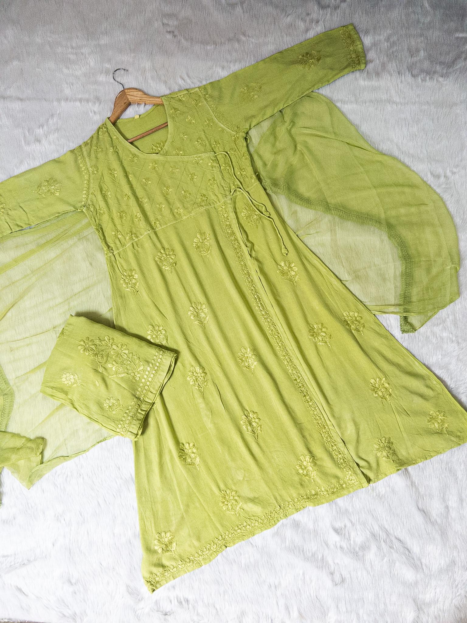 READYMADE ANGRAKHA WITH PLAZZO SET ORIGNAL CHIKANKARI SET 2