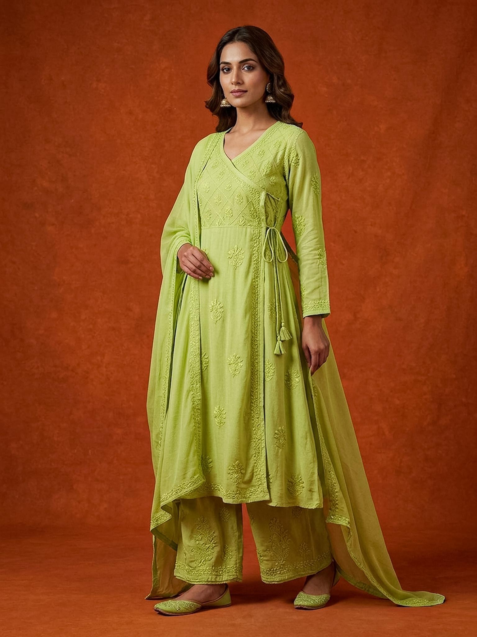 READYMADE ANGRAKHA WITH PLAZZO SET ORIGNAL CHIKANKARI SET 3