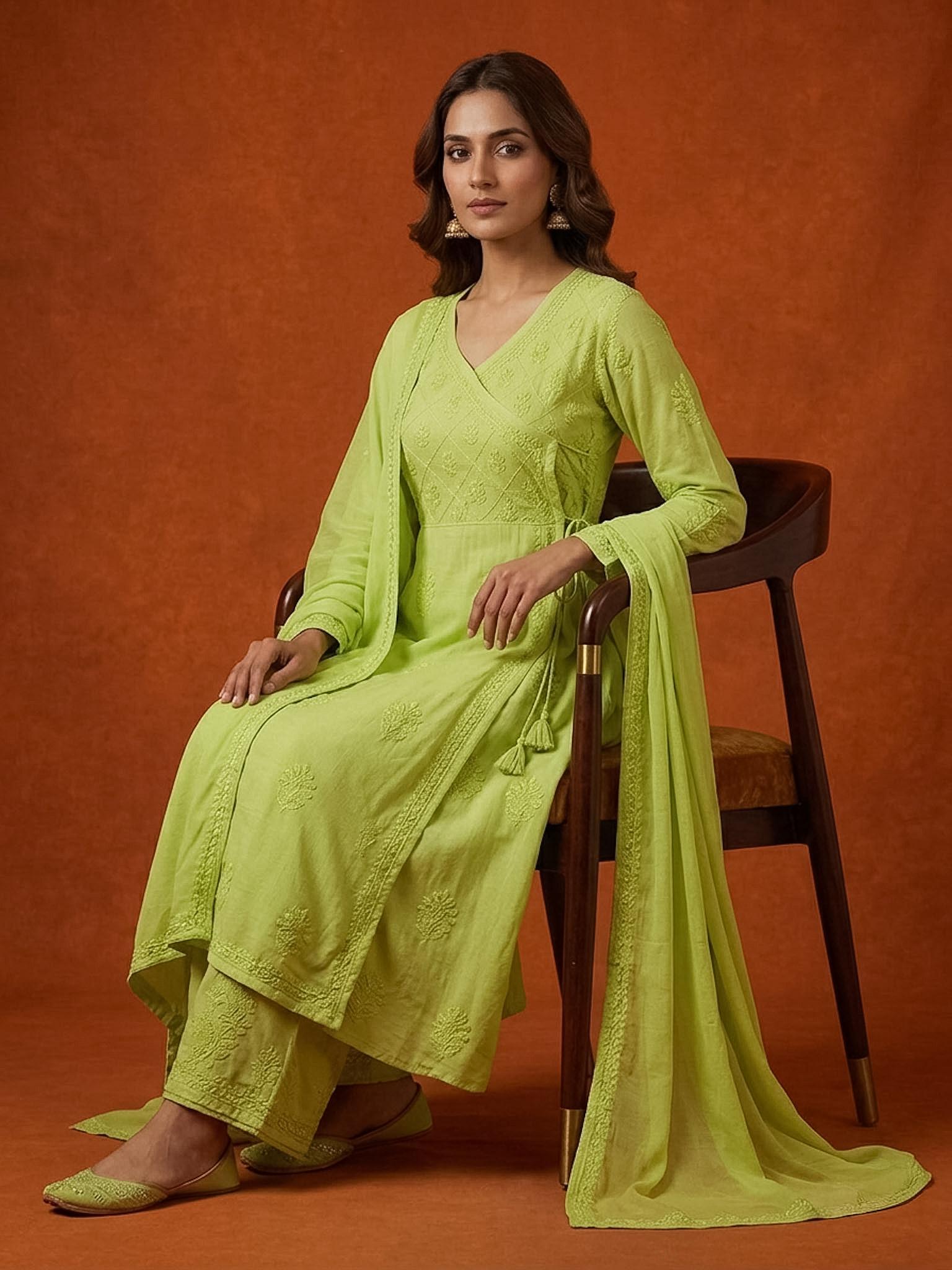 READYMADE ANGRAKHA WITH PLAZZO SET ORIGNAL CHIKANKARI SET 4