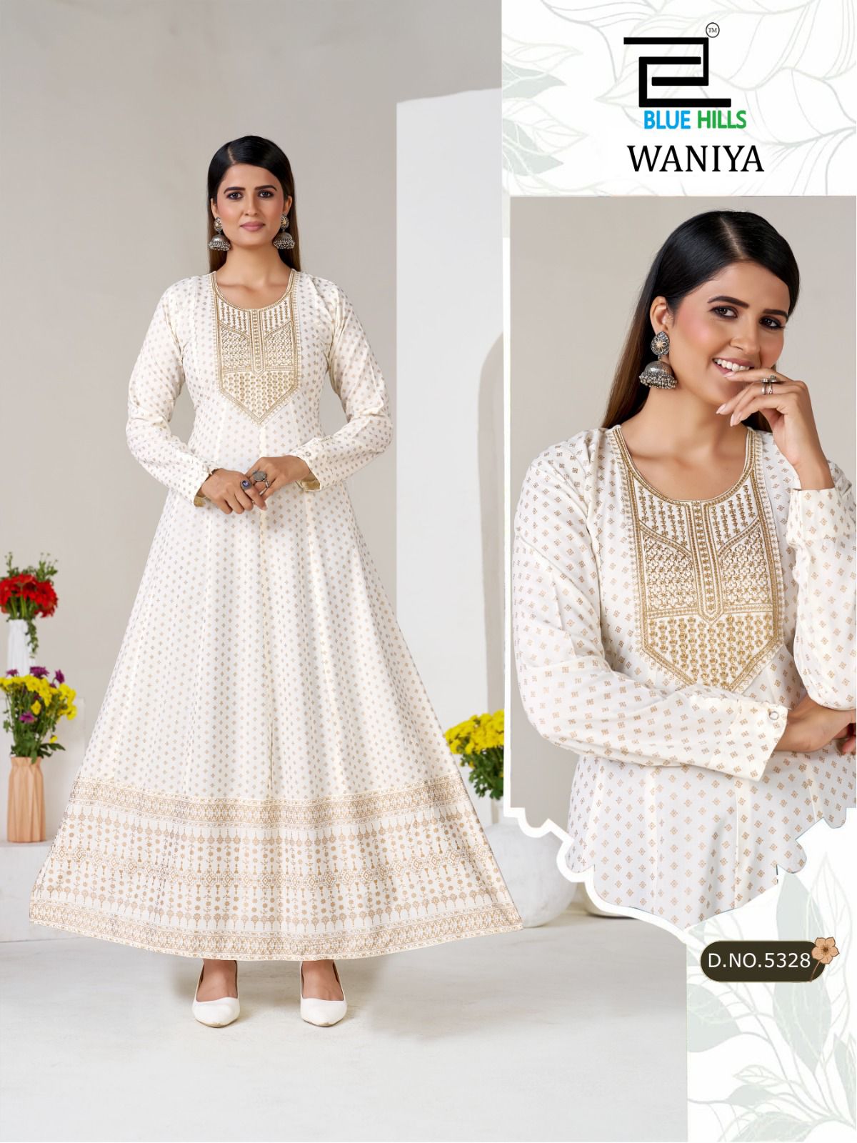 BLUE HILLS PRESENT ANARKALI GOWN WITH NECK EMBROIDERY WANIYA CATLOUGLE SERIES 5523-5528 9