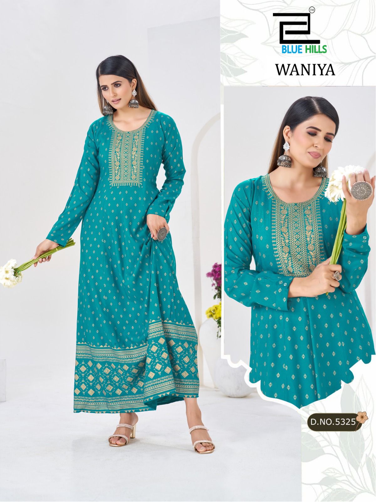 BLUE HILLS PRESENT ANARKALI GOWN WITH NECK EMBROIDERY WANIYA CATLOUGLE SERIES 5523-5528 5